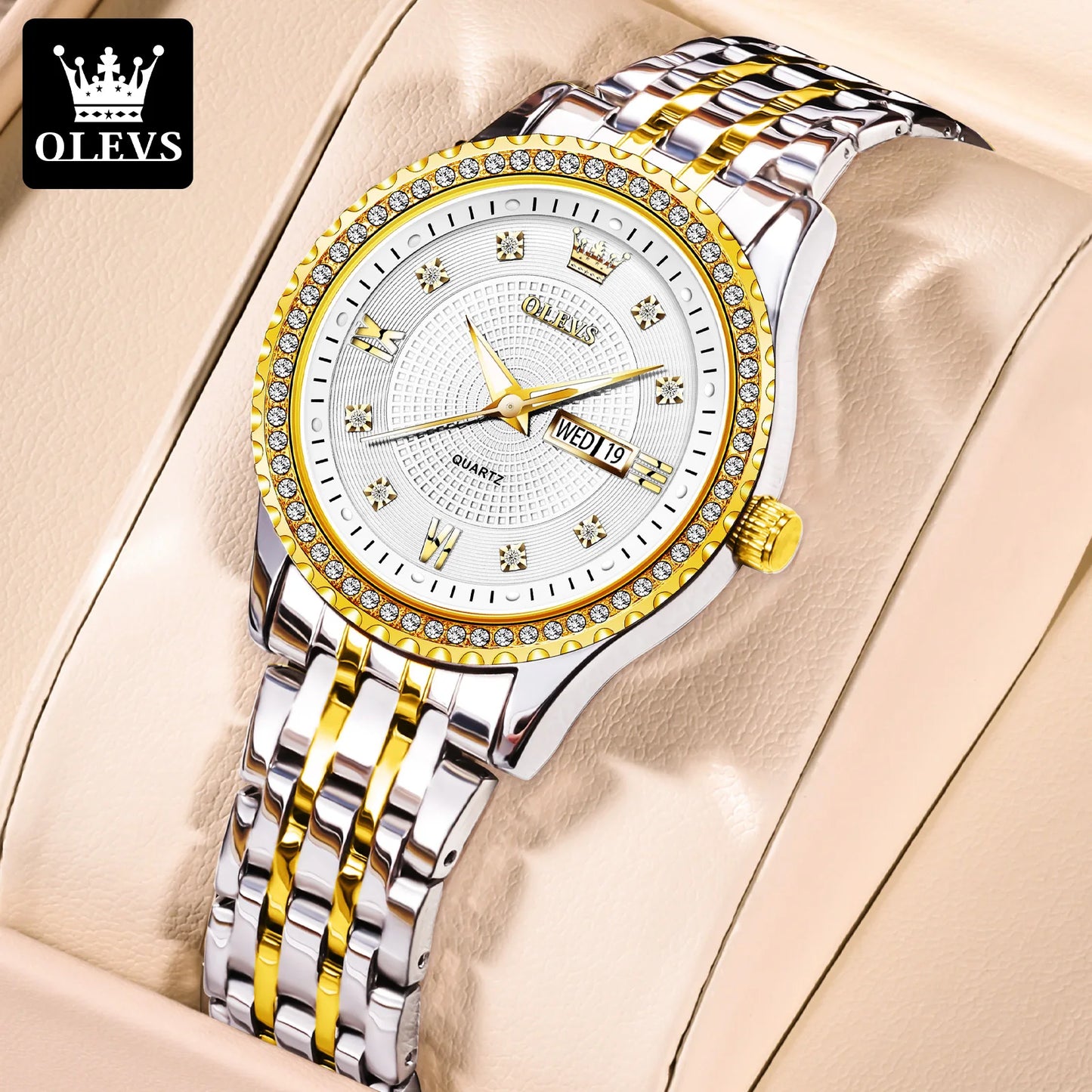OLEVS-Montre à quartz étanche pour femme, montre-bracelet, calendrier, haute qualité, design élégant, luxe, tendance, original