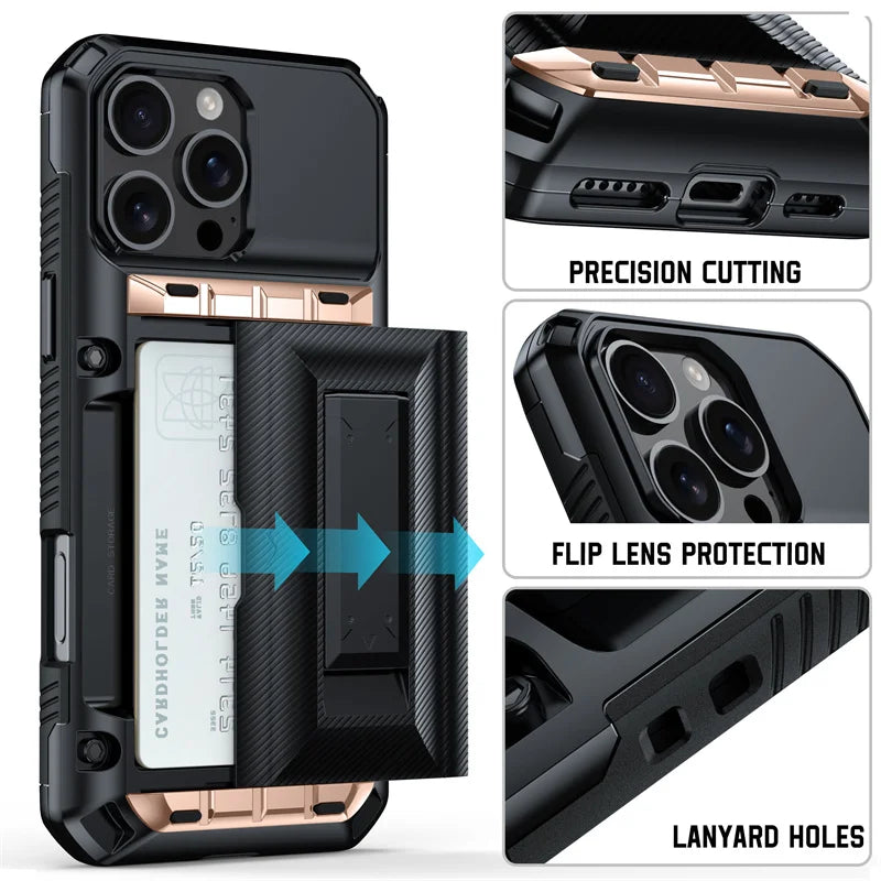 Coque de téléphone avec support de portefeuille coulissant