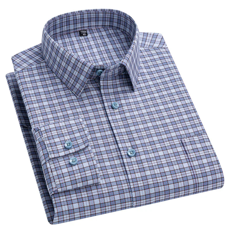 Chemise Oxford rayée à carreaux pour hommes, chemise sociale à manches longues, chemises de travail décontractées, poche, pur coton, qualité, S- 7XL, 8XL, 100%