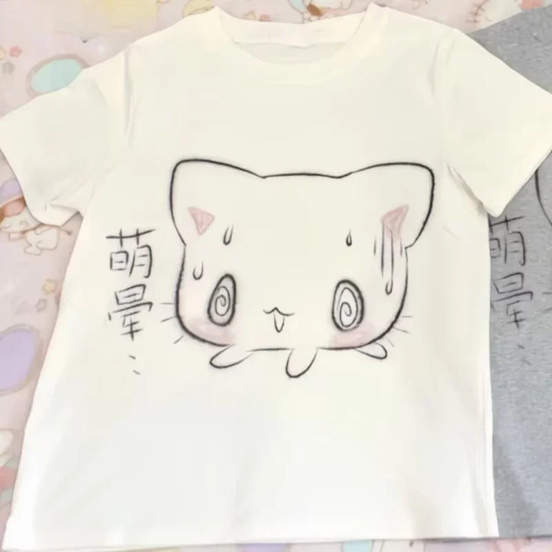 T-shirt japonais à manches courtes et col rond pour femme, vêtement d'été décontracté et mignon, à la mode, imprimé Anime Y2k