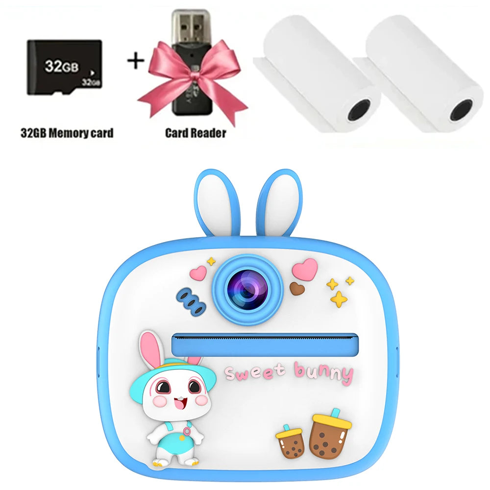 Appareil photo numérique pour enfants impression instantanée pour enfants impression thermique lapin caméra impression Photo instantanée caméra vidéo jouets + 32G mémoire C