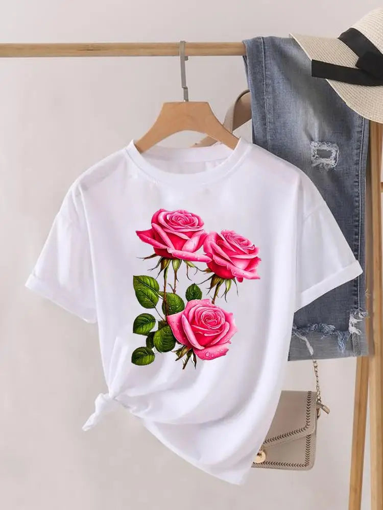 Tendance fleur Style mignon à manches courtes femmes imprimer femme chemise mode vêtements graphiques T-shirts vêtements dame t-shirt décontracté