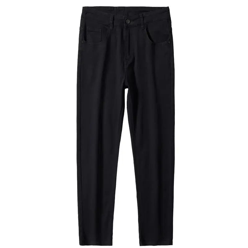 Nouveau Style jean noir hommes mince Style coréen confortable jambe droite élastique taille moyenne pantalon automne hiver pantalon Denim décontracté