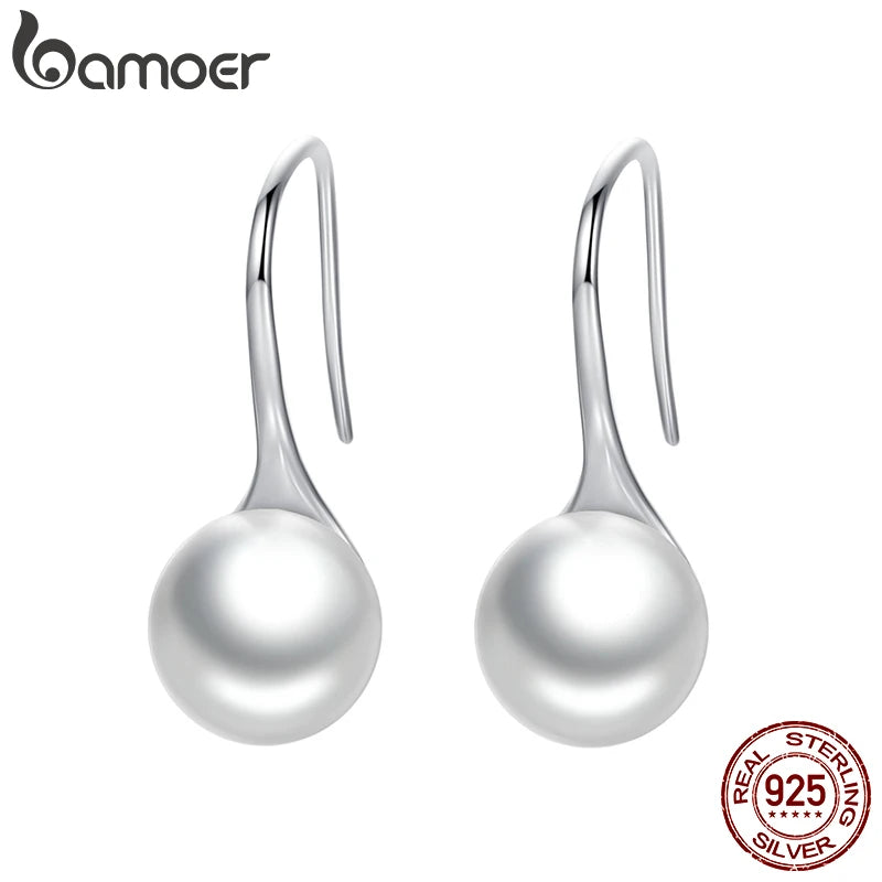 BAMOER 925 en argent Sterling élégant rond pur amour perle boucles d'oreilles pour femmes bijoux Brincos blanc, noir violet rose SCE037
