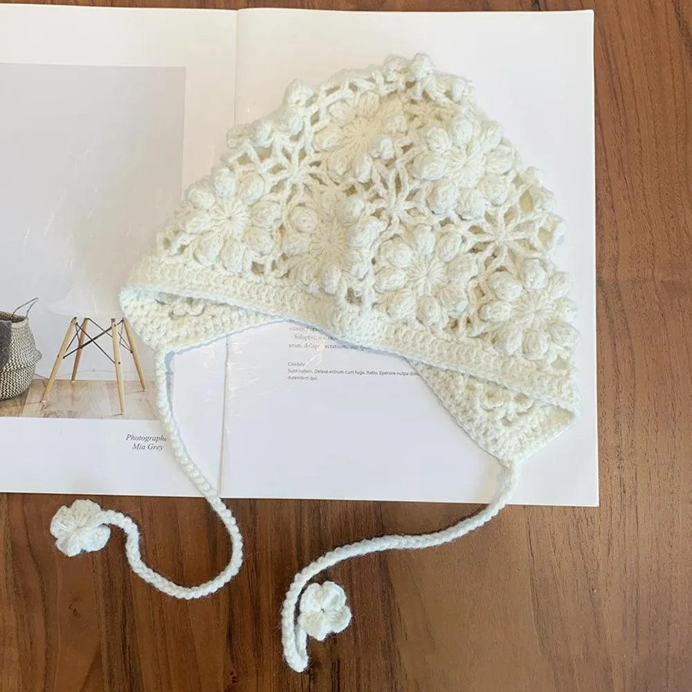 Chapeau respirant fait à la main pour enfants, crânes au crochet à fleurs creuses, style bohème, béret polyvalent, casquette pour enfants, filles