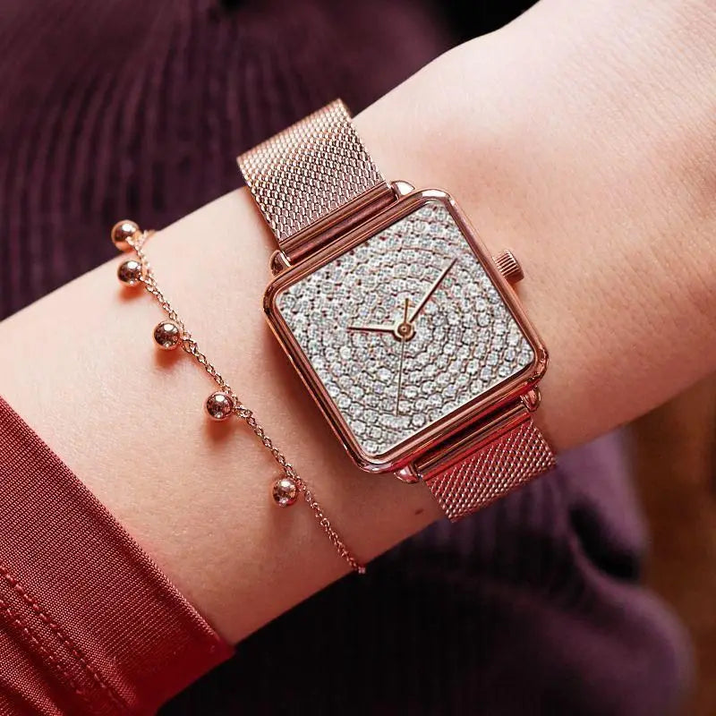 Montre à quartz pour femme, ceinture en acier,