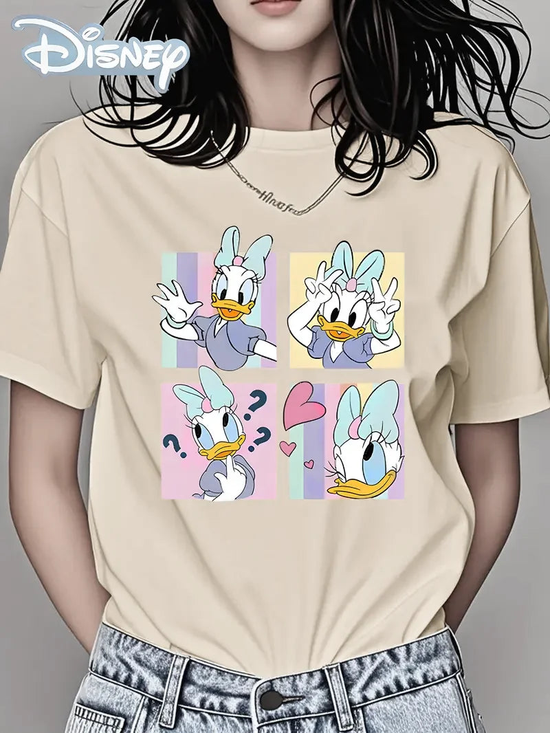 Femmes Daisy Duck T-shirt Filles Couple Unisexe Coton T-shirt Décontracté Col Rond Hauts Décontracté À La Mode Surdimensionné Manches Courtes Vêtements