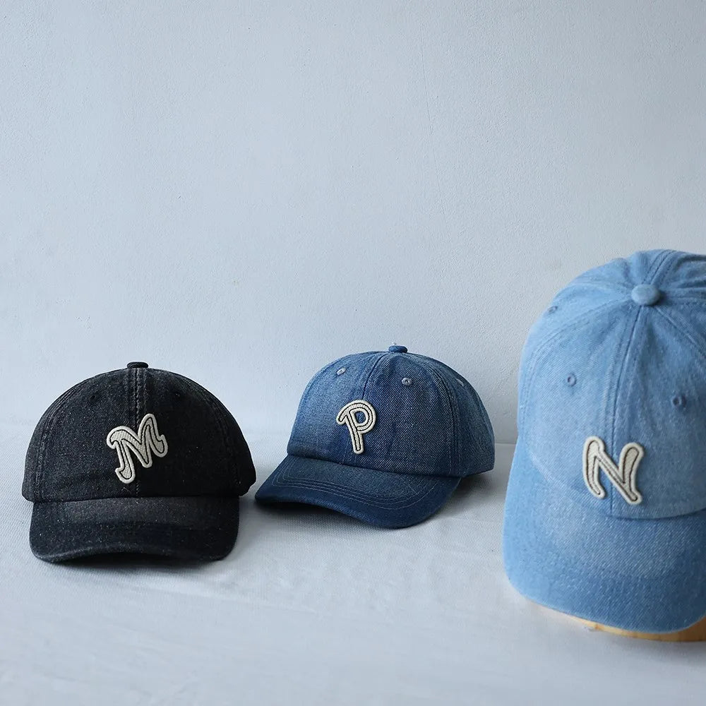 Chapeau de Baseball en Denim avec Lettres Brodées pour Garçon et Fille, Casquette à Visière, Couleur Unie, Protection Solaire, en Coton, Décontracté, pour Enfant, Nouvelle Collection