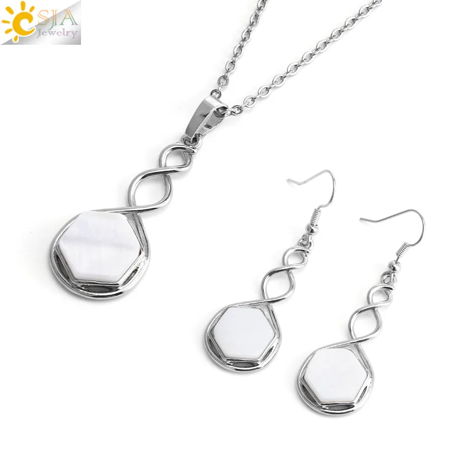 CSAlbaneParure de bijoux en pierre naturelle pour femme, boucles d'oreilles, collier, hexagone, pendentif en cristal, acier inoxydable, accessoires de bijoux, H577