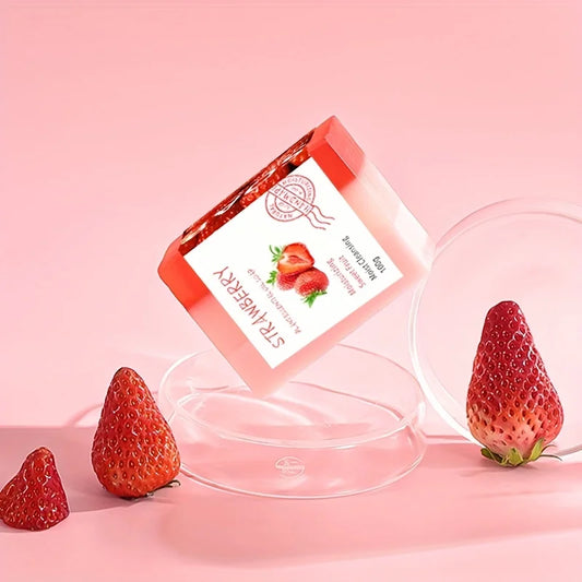 1 pièces x 100g de savon aux fraises nourrissant fait à la main – Mousse riche, nettoyage en profondeur et hydratant, parfait pour la maison et les voyages