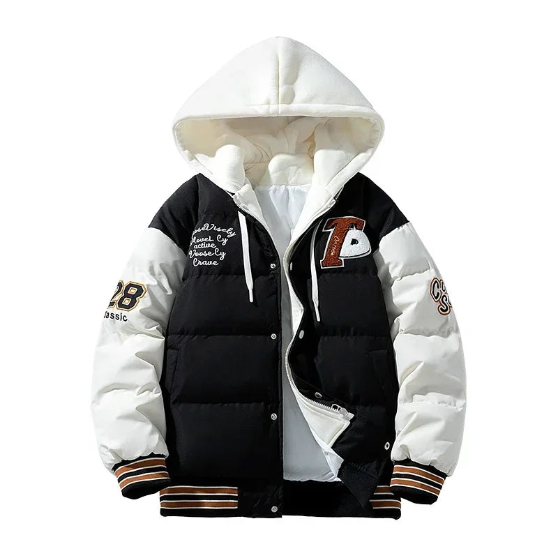 Veste d'hiver pour hommes, faux manteau rembourré en coton épais, Harajuku japonais, 2 pièces, Parka de Baseball chaude pour étudiants à la mode, 2024