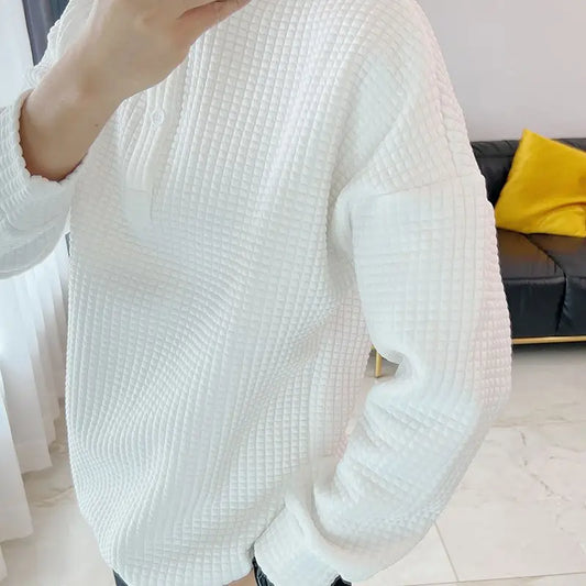 Sweat-shirt décontracté polyvalent à manches longues pour hommes, col rond épissé, bouton, mode monochrome, adt, version coréenne, automne et hiver, nouveau, 2024