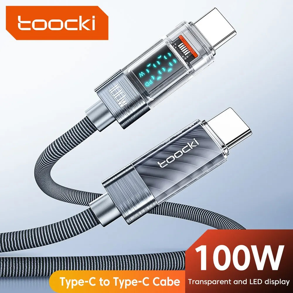 Toocki USB Type-C to Type-C Cable, 100W, PD Display, Fast Charger, Transparent Cable for Xiaomi Macbook