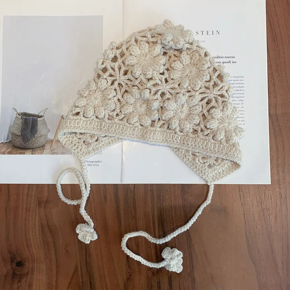 Chapeau respirant fait à la main pour enfants, crânes au crochet à fleurs creuses, style bohème, béret polyvalent, casquette pour enfants, filles
