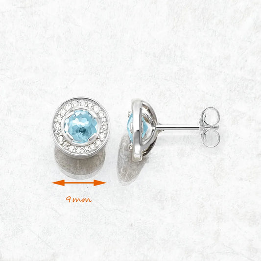 Boucles d'oreilles rondes bleues claires, bijoux fins de Style européen pour femmes, cadeau classique en cristal en argent Sterling 925