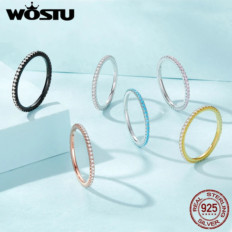 WOSTU – bagues en argent Sterling 100% véritable pour femmes, bijoux de fiançailles, géométriques simples, rondes, empilables, CQR066