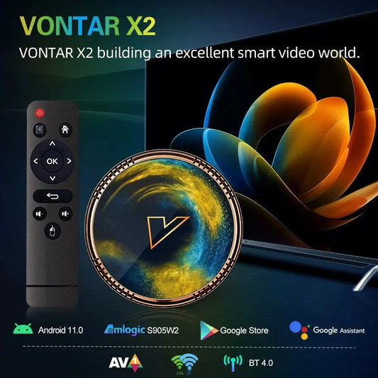 VONTAR-Smart TV Box X2, Android 11, Amlogic S905W2, 2 Go, 16 Go, prise en charge 4K, 60fps, AV1, WiFi 2.4 et 5G, BT 4.0, lecteur multimédia, 4 Go, 32 Go, 64 Go