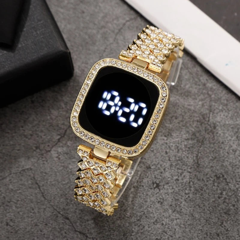 Montre numérique biscuits de luxe pour femme, écran tactile simple, montre LED, bracelet en acier, or rose, montre pour femme, mode