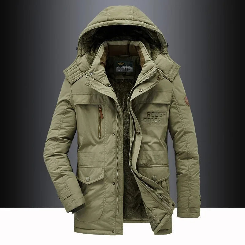 Nouveau hiver hommes Parkas à capuche décontracté longues doudoune polaire chaud outillage vestes bonne qualité mâle extérieur manteaux d'hiver taille 5