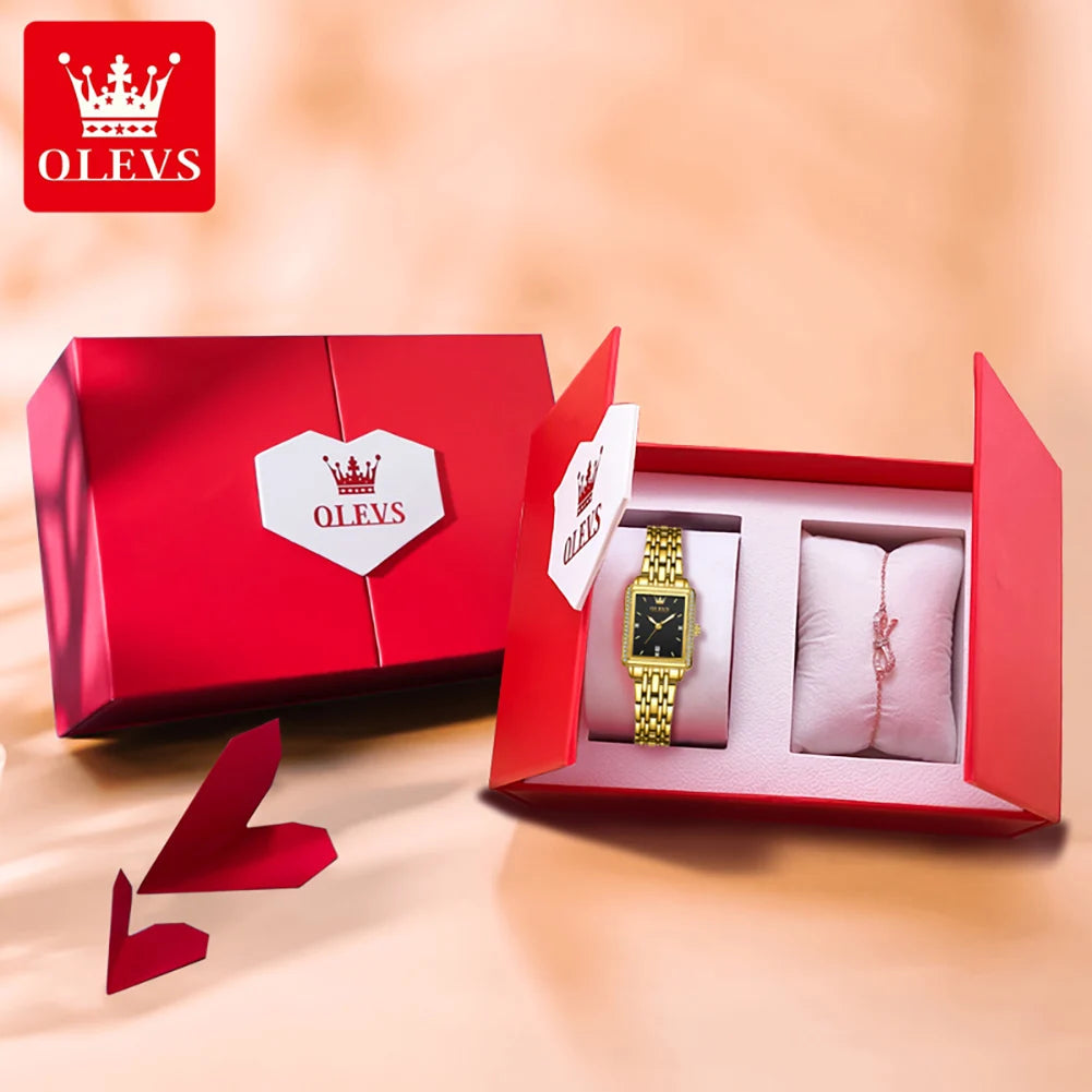 OLEVS-Montre à Quartz de Luxe pour Femme, Cadran Carré, Acier Inoxydable, Étanche, Qualité Supérieure,