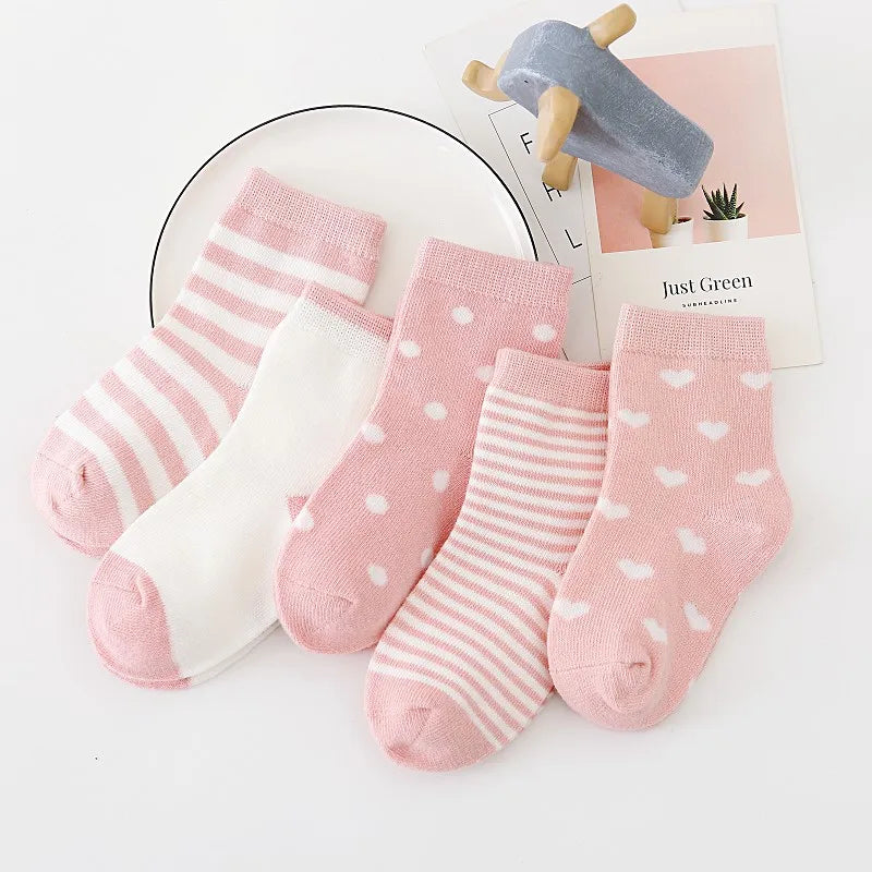 5 paires / lots de chaussettes en coton doux pour enfants garçons filles bébé bande de mode bande chaude automne hiver 0-8 ans chaussettes de dessin animé pour enfants