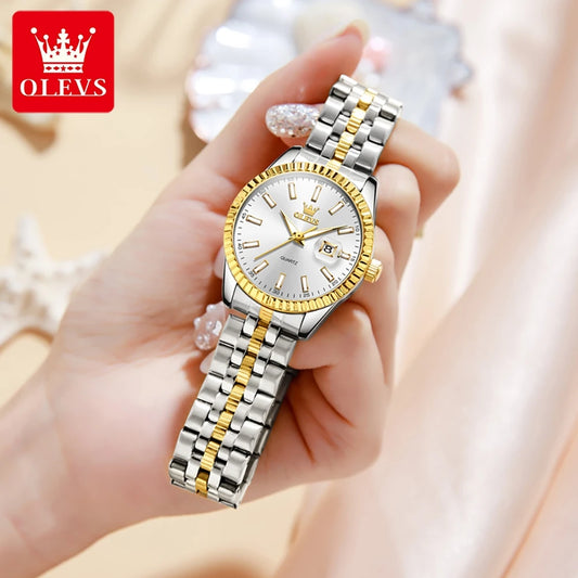 OLEVS-Montre à Quartz de Marque de Luxe pour Femme, en Acier Inoxydable, Étanche, Veilleuse, Élégante, d'Affaires, 5593
