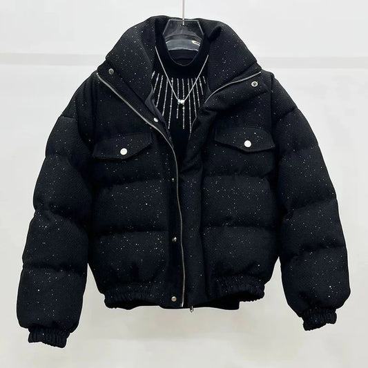 Veste en Coton Ciel Étoilé pour Homme, Col Montant, Carillon Épais, Décontracté, Chaud, Court, Haut de Gamme, Hiver