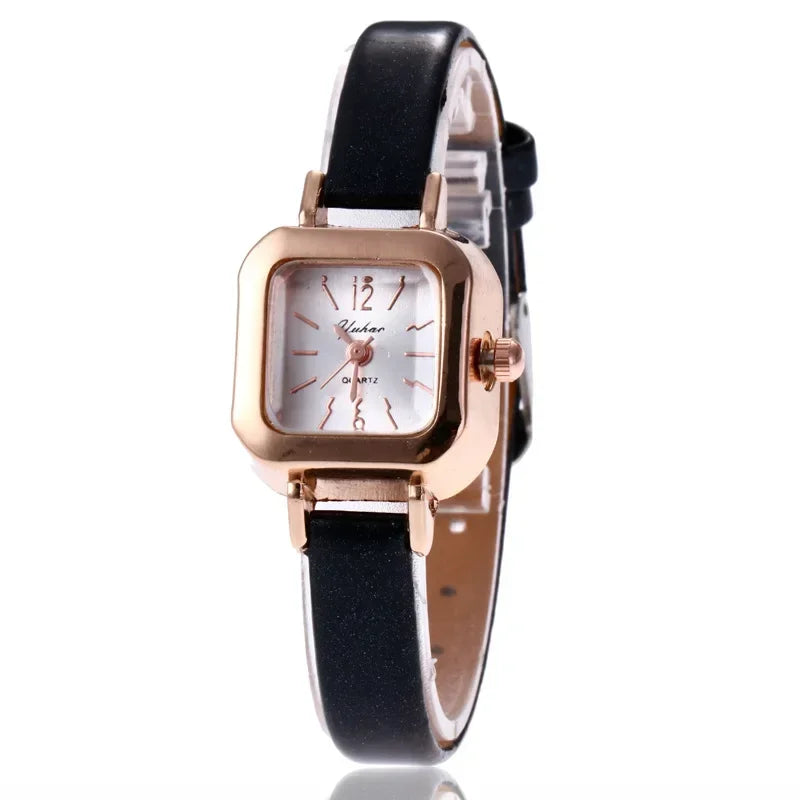 Montre-bracelet à quartz pour femme, petit cadran carré, bracelet en cuir fin, élégant, décontracté