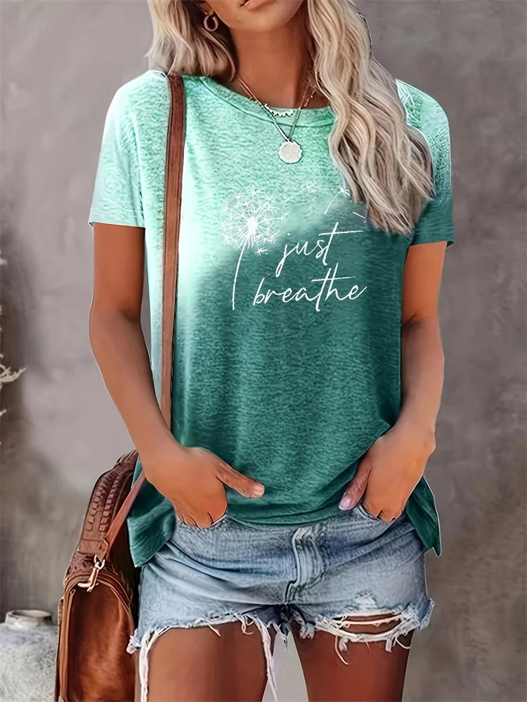 T-shirt col rond femme imprimé pissenlit mode de rue urbaine T-shirt ample femme quotidien décontracté élégant haut à manches courtes
