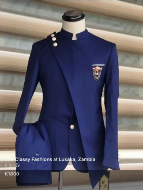 Costume européen et américain pour hommes, grande taille, col montant et col incliné, robe d'affaires, Banquet, Cocktail, robe d'hébergement, ensemble deux pièces