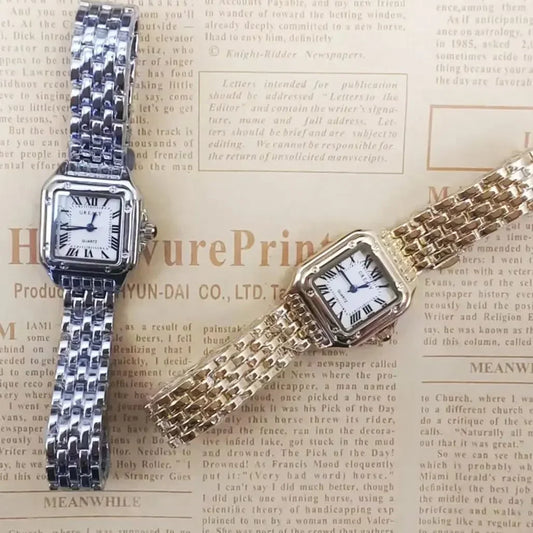 Montre-bracelet à quartz carrée pour femme, bracelet en acier simple, argent