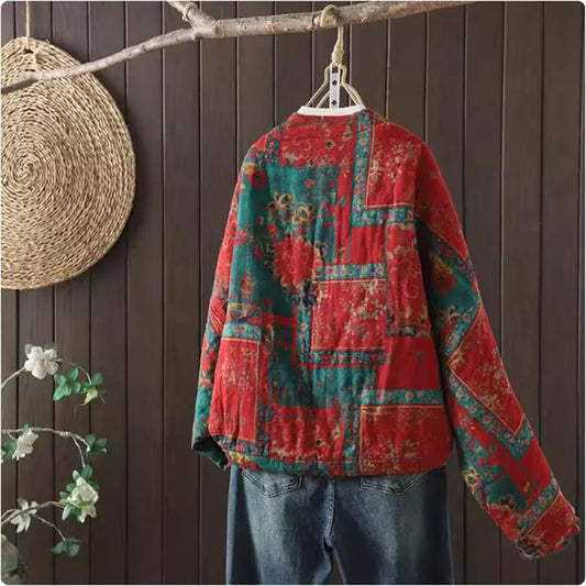 Manteau en coton imprimé de style rétro pour femme, manches chauve-souris