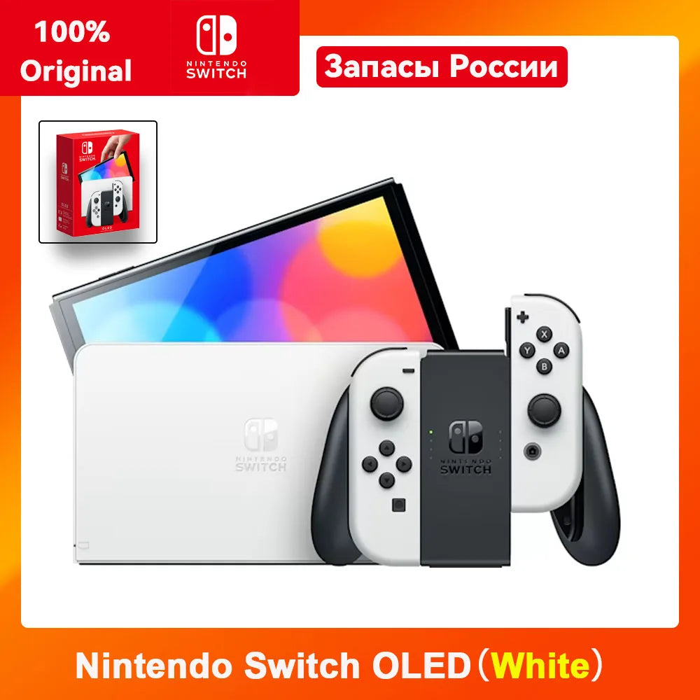 Console de jeu vidéo OLED Nintendo Switch avec Joy Con, écran OLED de 7 pouces, Support TV de table portable, ensemble blanc/bleu rouge de 64 go