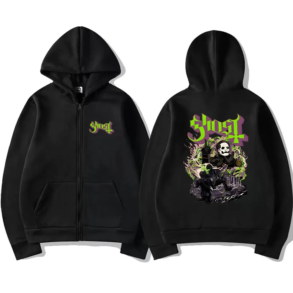 Mesurost Band Zipper Hoodie pour hommes, Hip Hop Respzed Fashion, Cartoon Anime Graphic Print, Zip Up Hoodies, Rock Gothic, PVD