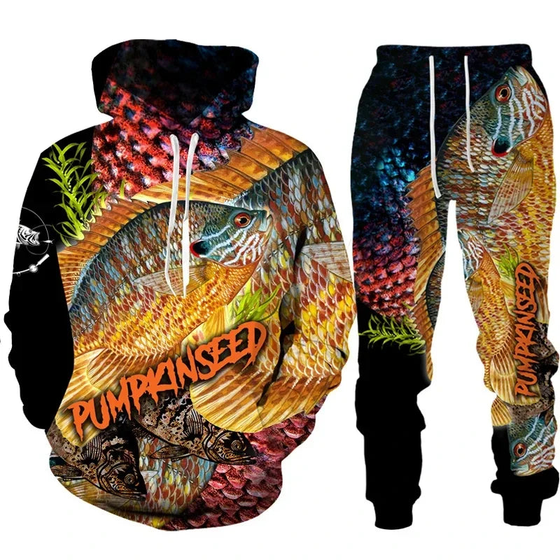 Solomon-Ensemble de sweat à capuche à manches longues pour hommes, impression de poisson 3D, mode de pêche décontractée, pull sportif en plein air, surdimensionné, haute qualité