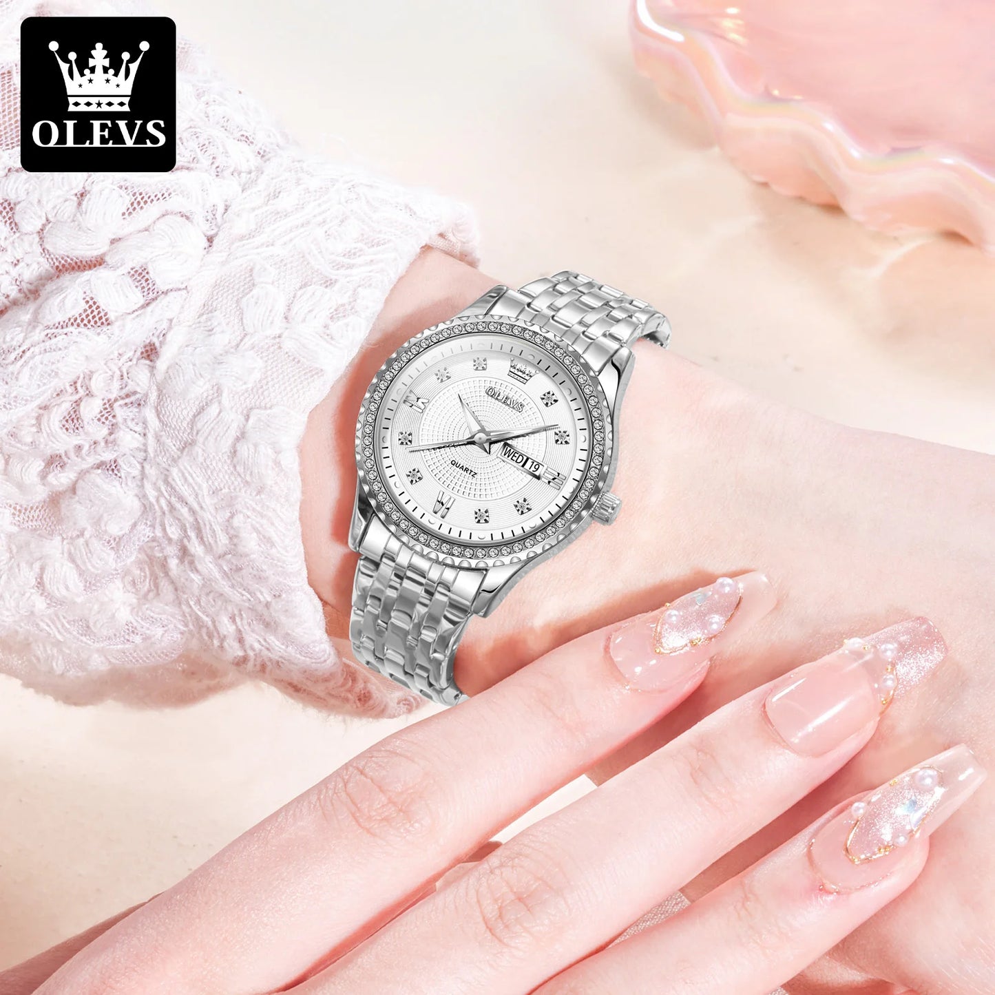 OLEVS-Montre à quartz étanche pour femme, montre-bracelet, calendrier, haute qualité, design élégant, luxe, tendance, original
