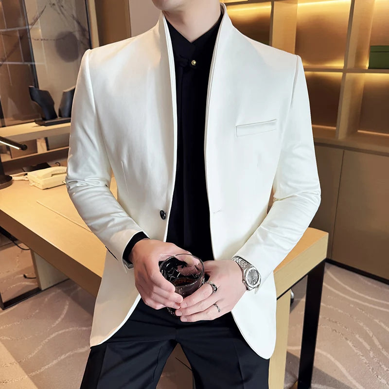 Nouveau Blazer peau de vache velours Version coréenne affaires coupe ajustée costume col montant à la mode costume décontracté veste hommes vêtements formels