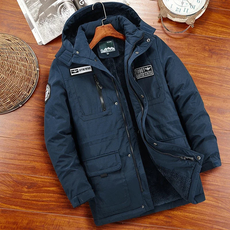Parka d'hiver à capuche épaisse pour hommes, coupe-vent chaud, vestes décontractées pour hommes, vêtements d'extérieur, mode militaire