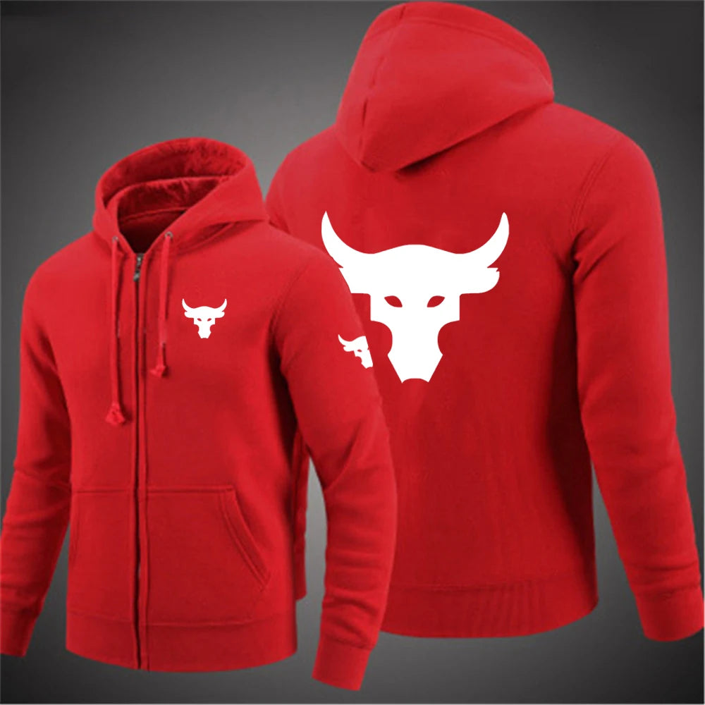 Dwayne Johnson Brahma Bull tatouage Logo imprimé printemps automne hommes sweat à capuche zippé Streetwear classique décontracté couleur unie pull