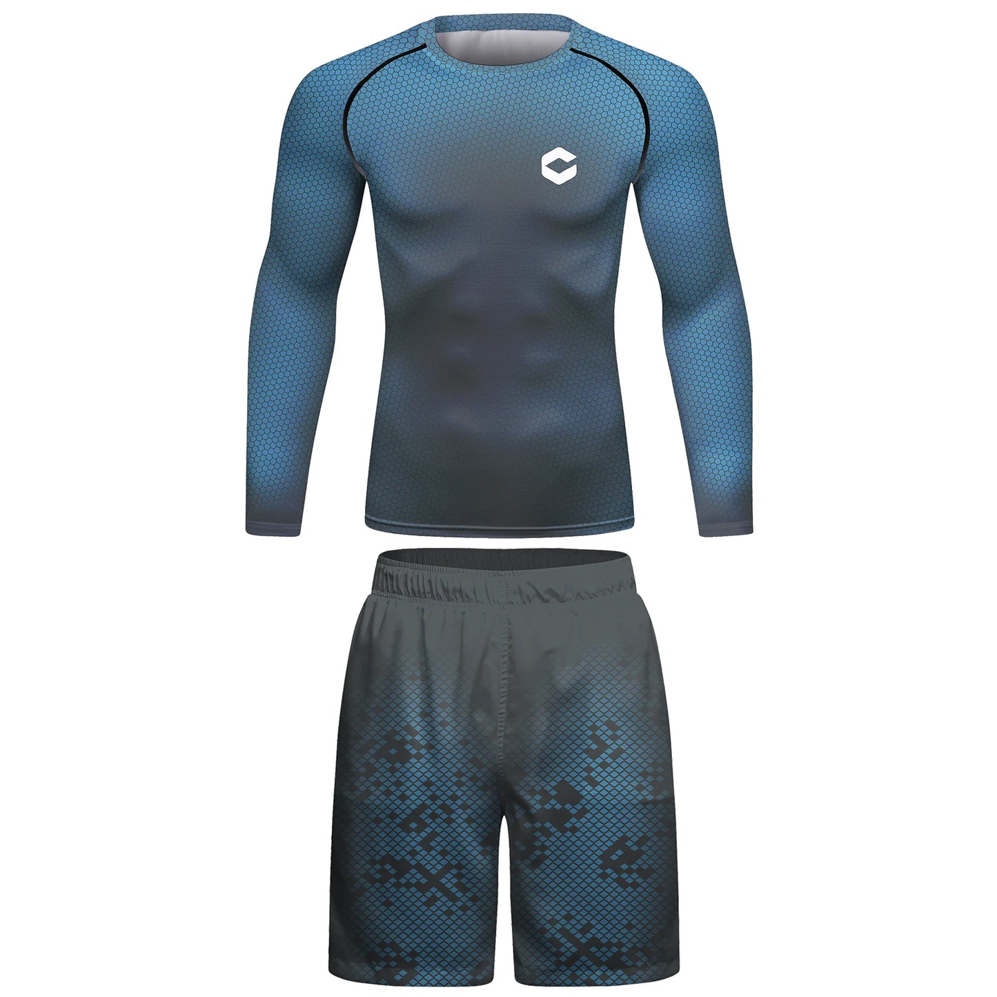 Ensemble d'entraînement de kickboxing pour hommes, survêtement bleu, maillot de bain anti-uv, short Rashguard + MMA, Jujitsu BJJ, pas de kits Gi, prix de gros