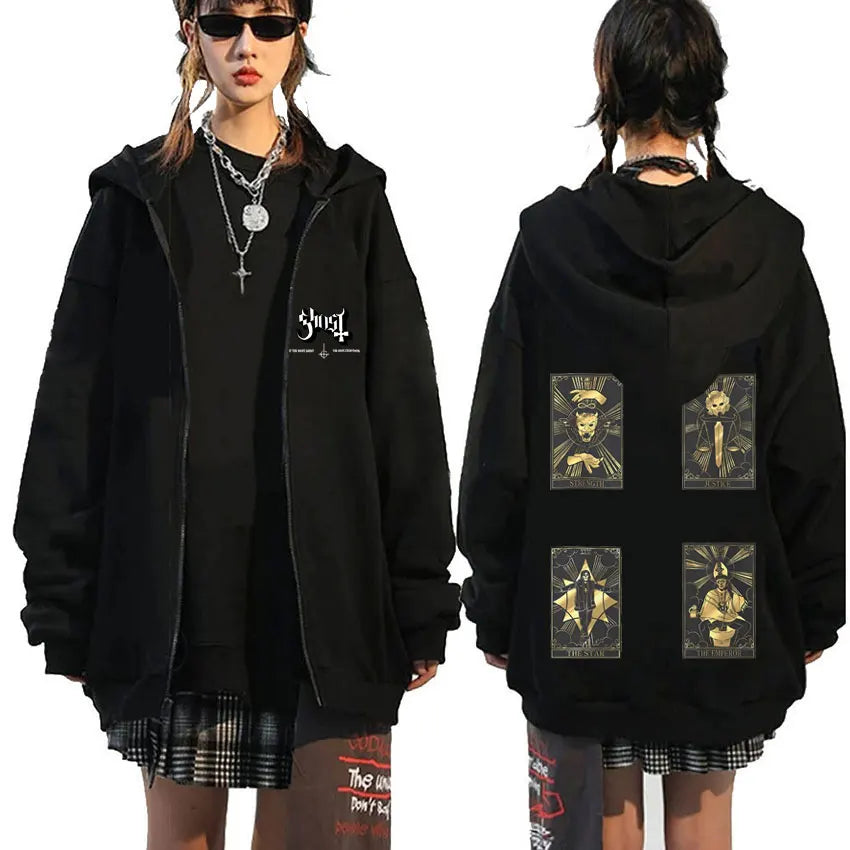 Mesurost Band Zipper Hoodie pour hommes, Hip Hop Respzed Fashion, Cartoon Anime Graphic Print, Zip Up Hoodies, Rock Gothic, PVD