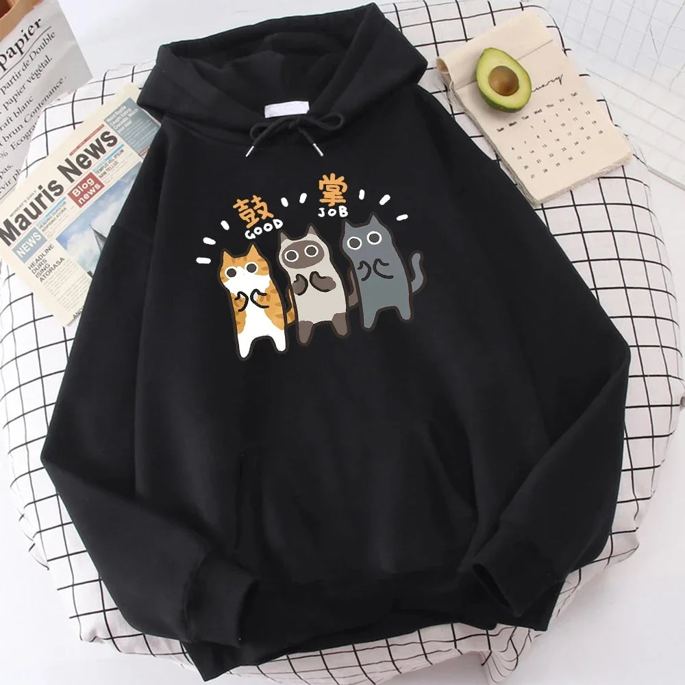 Sweat-shirt à capuche pour hommes, vêtements Wei, confort, vigueur, loisirs, sport, vêtements polyvalents pour jeunes, trois chats applaudissements et applaudissements