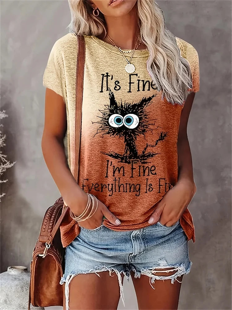 T-shirt col rond femme imprimé pissenlit mode de rue urbaine T-shirt ample femme quotidien décontracté élégant haut à manches courtes