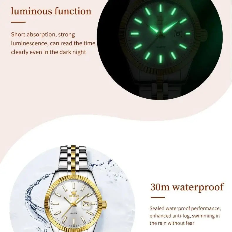 OLEVS-Montre à Quartz de Marque de Luxe pour Femme, en Acier Inoxydable, Étanche, Veilleuse, Élégante, d'Affaires, 5593