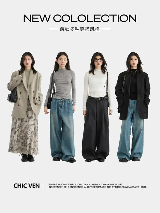 CHIC VEN femmes T-Shirts mince nouveau quatre couleurs en option tricoté basique femme pull femme T-Shirts printemps automne 2025