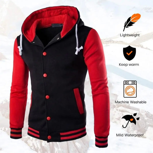 Veste à capuche pour hommes, printemps-automne, Patchwork de couleurs, manteau avec cordon de serrage, manches longues, simple boutonnage, manteau de Baseball, Streetwear