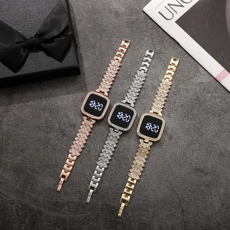 Montre numérique biscuits de luxe pour femme, écran tactile simple, montre LED, bracelet en acier, or rose, montre pour femme, mode