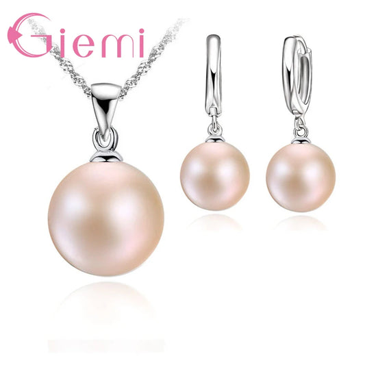 Ensemble de bijoux de luxe en argent regardé 925 pour femme, 3 options de documents, perle blanche, noire, rose, collier, pendentif, boucles d'oreilles, cadeau
