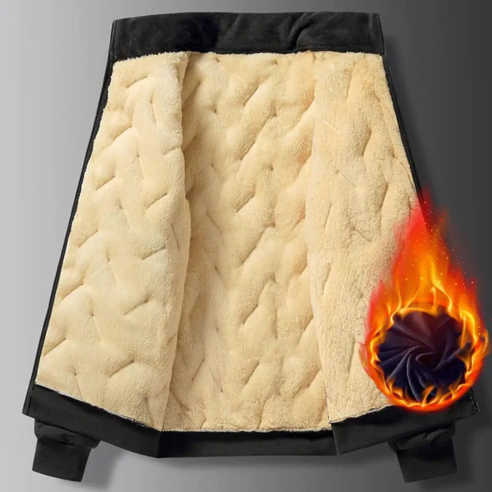 Veste à Revers avec Lignes en Relief pour Homme, Poches à Fermeture Éclair, Ourlet artificiel astique, Doublure en Peluche, Manteau pour la Chaleur