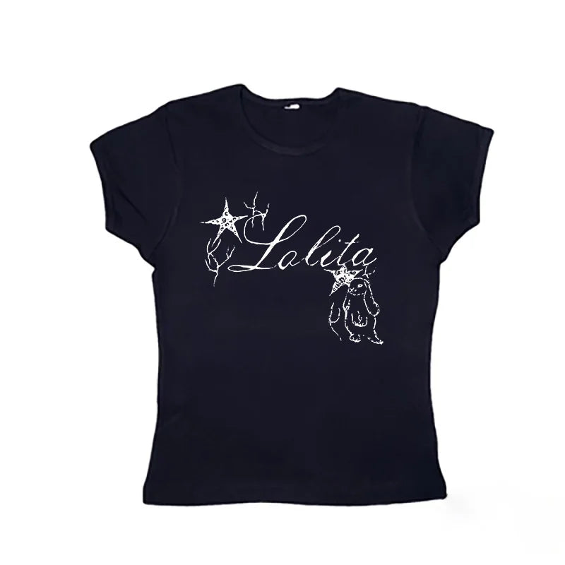 Haut court vintage à imprimé graphique esthétique, mode grunge gothique, haut précieux Y2k, streetwear, hip hop décontracté, slim, glaEMO